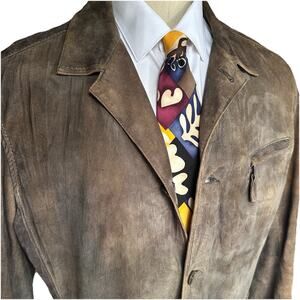 GIMO'S Men Leather Jacket Sport Coat Size L (44R - 46R ) distressed petina lamb